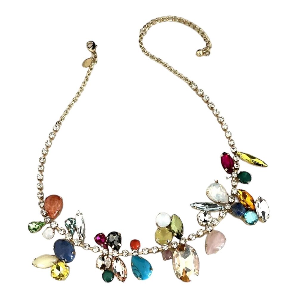SUSAN GRAVER Statement Necklace Crystals Gold Tone